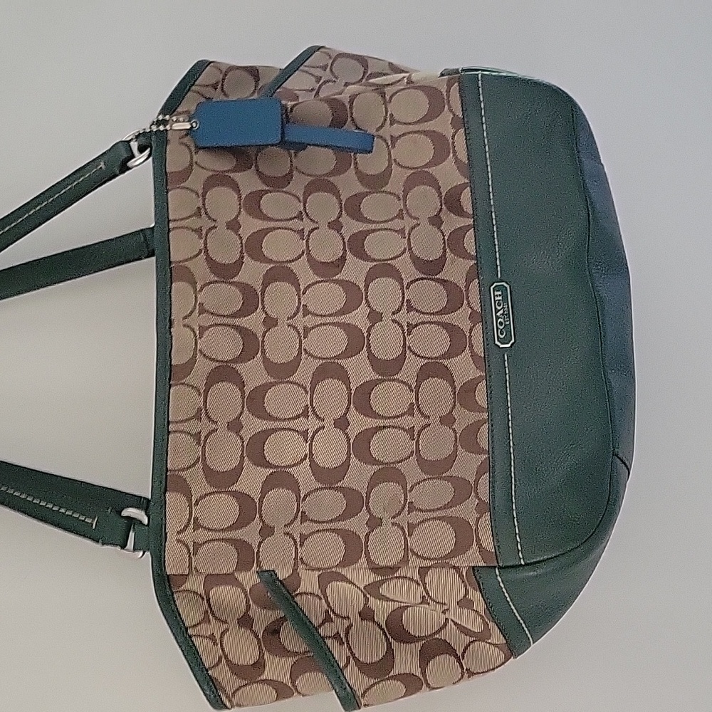 Coach Tan and Green Shoulder Bag